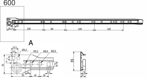 Направляющая роликовая L-600 0,9мм AKS белая