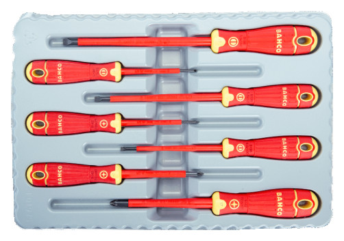 Set of insulated screwdrivers for screws with slot and Pozidriv, 7 pcs