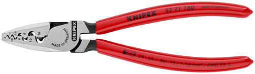 Press pliers for crimping contact sleeves, number of sockets: 9, 0.25 - 16.0 mm2 (AWG 23 - 5), L-180 mm, 1-k handles