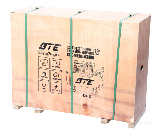 Компрессор пневматический 220В 3.0кВт 8атм. 300л/мин. ресивер-100л поршн. ремен. одноступенчатый GTE