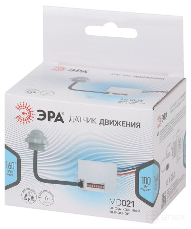 Датчик движения ЭРА MD 021 для дома инфракрасный 100 ВА 5сек/8мин 6м IP20