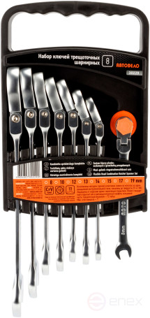 Набор комб.трещоточных шарнирных ключей (АвтоDело) 8шт.(холдер) 30229