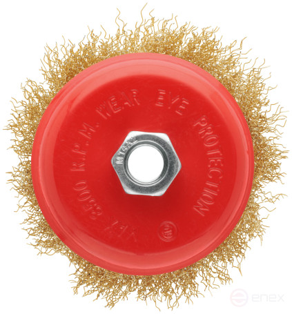 Корщетка-чашка, гайка М14, стальная латунированная волнистая проволока 100 мм, блистер