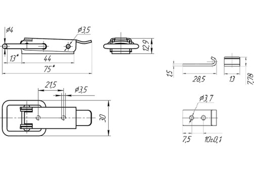 Non-adjustable tension latch with bracket and hook A00027.107428