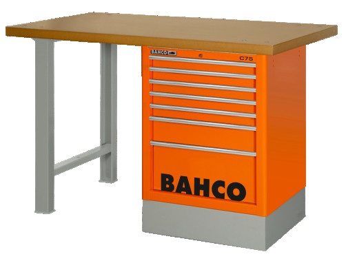 Heavy-duty workbench, MDF table top with 2 legs and 7 drawers in blue 1800 mm x 750 mm x 1030 mm