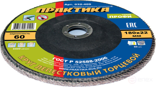 PRAKTIKA petal grinding wheel 180 x 22 mm P60 (1 pc.) Profi series (032-409)