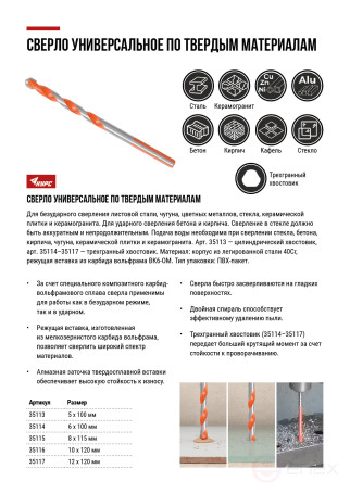 Сверло универсальное 10х120 мм