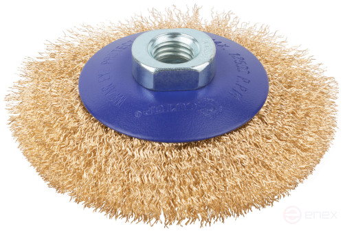 Щетка для УШМ, М14, тип "Тарелка", латун. витая проволока 0,3 мм, 100 мм, блистер, CUTOP Profi