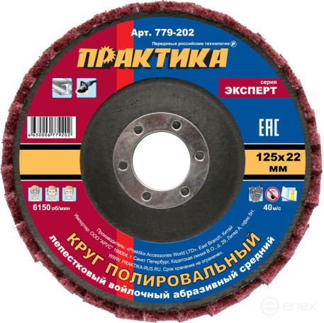 PRAKTIKA petal polishing wheel 125 x 22 mm, medium, felt, abrasive (779-202)