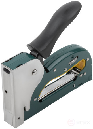 Stapler for narrow staples "type 53", 4-14 mm, impact force adjustment, spring mechanism, metal housing