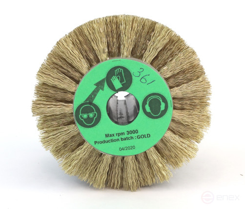 Brush D110*100*19+4 grooves, pile corrugation latunir-I steel 0,35 on wood for brush cutting machines with shaft D19+4 (3-361)