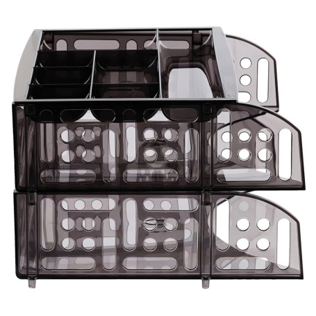 Paper tray horizontal STAMP "Field", set of 2 pcs. + organizer, tinted grey