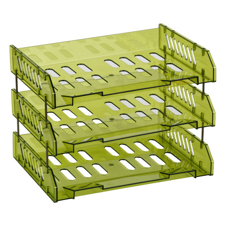 Лоток для бумаг горизонтальный СТАММ "Сити", набор 3шт., на мет. стержнях, широкая загрузка, зеленый лайм