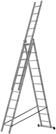 Three-section reinforced aluminum ladder, 3 x 11 steps, H=316/539/759 cm, weight 16.61 kg