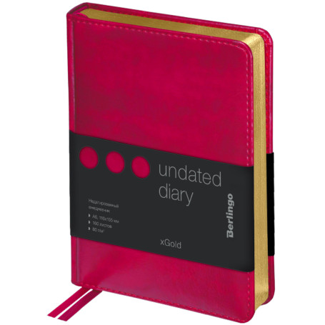 Undated diary, A6, 160 l., leatherette, Berlingo "XGold", zo L. cut, fuchsia