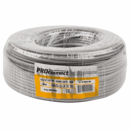 Twisted pair cable U/UTP, category 5e, PVC, 4PR, 24AWG, internal, grey, 100 m ProConnect