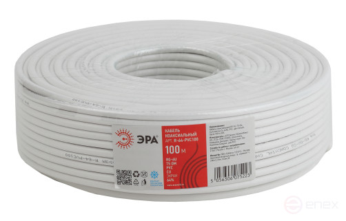 R-64-PVC100 ERA Coaxial Cable RG-6U, 75 Ohm, Cu/(64% Cu braid), PVC, color white, 100 m coil