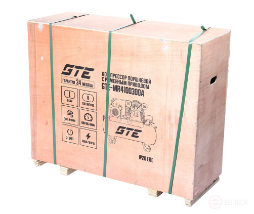 Pneumatic compressor 380V 2.2kW 8atm. 300L/min. receiver-100L piston belt GTE