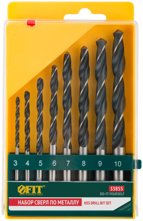 Set of HSS blackened metal drills, 8 pcs. (3-4-5-6-7-8-9-10 mm)