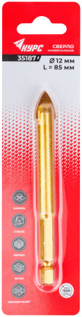 Сверло универсальное по кафелю, стеклу, керамограниту, бетону, кирпичу, шестигранный U-хвостовик под биту, 12х85 мм