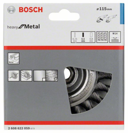 Disc brush with bundles of steel wire, 115 mm 115 mm, 0.5 mm, 12 mm, M14