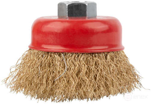 Корщетка чашечная, гайка М14, стальная латунированная волнистая проволока 65 мм