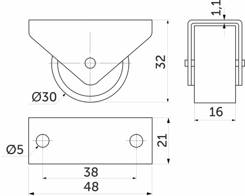 Roller meb. d30 h32 upright, black AKS