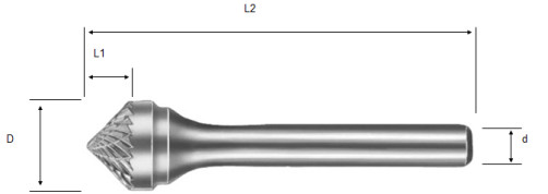 Борфреза твердосплавная Bohre коническая с углом 90°, тип K 06-03-М-06-L48