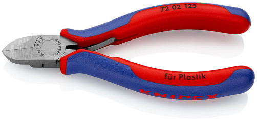 Plastic side cutters, spring, elongated cutting edges without chamfers, L-125 mm, 2-k handles