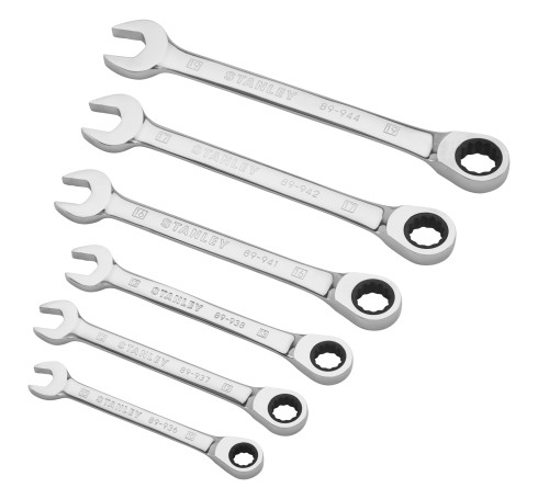 A set of 6 wrenches combined with a ratchet in the head of the STANLEY 4-89-907 cap wrench