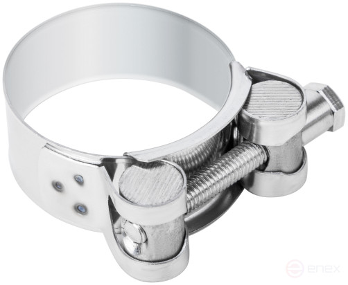 The clamp is a crimping power hinge, stainless steel.steel 40-43 mm