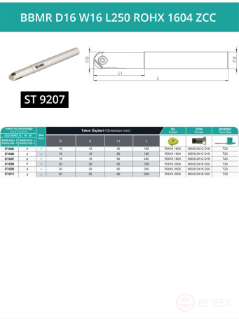 Spherical end mill 16mm / BBMR D16 W16 L250 ROHX 1604 ZCC / plate ROHX 1604