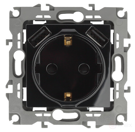 Розетка ЭРА Серия 12 12-4109-06 2P+E 16A-250В штор. с 2xUSB 5В-3А чёрный