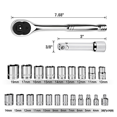 1/4"+3/8" Ratchet Tool Set 23pcs WP202555 WORKPRO