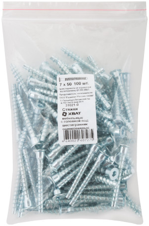 Furniture screeds (confirmat) with a hexagon head, galvanized 7 x 50 (packing 100 pcs)