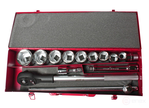 Набор головок торцевых 3/4" 6-ти гранных 22-50мм 15 предметов в металлическом кейсе JTC