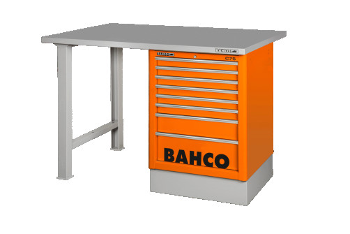 Heavy-duty workbench, metal countertop with 2 legs and 7 orange drawers 1500 mm x 750 mm x 1030 mm