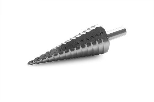A MESSER-OPTIMA step drill with a straight groove. The diameter is 4 - 30mm. There are 14 steps.