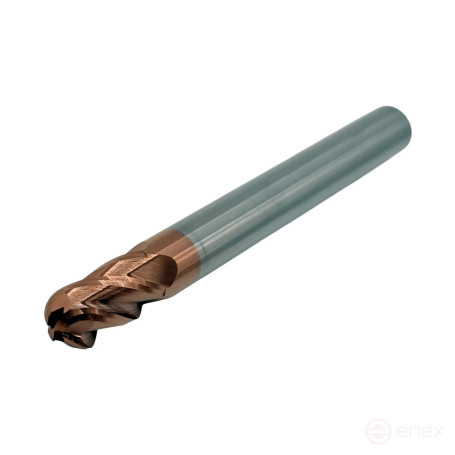 Spherical carbide milling cutter c/x f 10x20x100 mm z=4 on steel, coated with TiXCo, HRC 55 TORNERI T026308