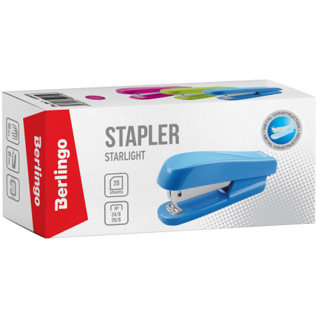 Stapler No.24/6, 26/6 Berlingo "Starlight" up to 20 liters, plastic case, assorted