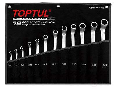 Набор ключей накидных 75º 6-32 мм, 12 предметов на полотне TOPTUL GPAI1202
