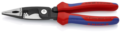 Electrical pliers, 6-in-1, stripping: 0.75 - 1.5 + 2.5 mm2, crimp: 0.5 - 2.5 mm2, L-200 mm, cable cutter, black, 2-k handles