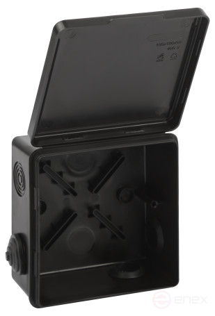 Soldering box ERA KOR-100-100-50- 8g-B open installation black 100x100x50mm with 8 vx hermetic leads. IP54