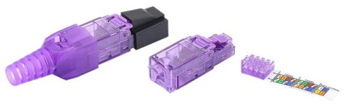 PLUD-8P8C-S-C6-VL Разъем RJ-45 (8P8C) под витую пару, полевая заделка, категория 6, неэкранированный, для одножильного кабеля, зажимной (защелка) хвостовик, фиолетовый, IDC