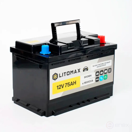 Натриевый стартово - тяговый аккумулятор LITOMAX Na+ 12V 75Ah 1800CCA R+ IP68