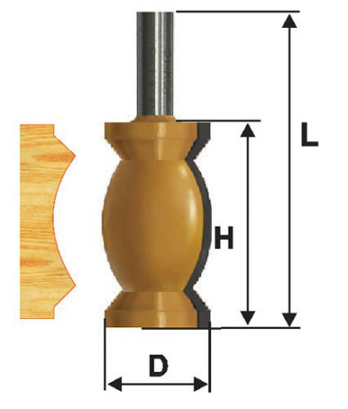 Edge shaped milling cutter F31,8X57,2 mm, shank 12 mm, art. 46422