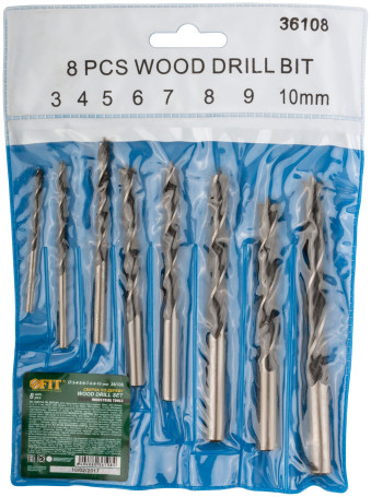 Wood drill set, PVC envelope, 8 pcs.(3-4-5-6-7-8-9-10 mm)