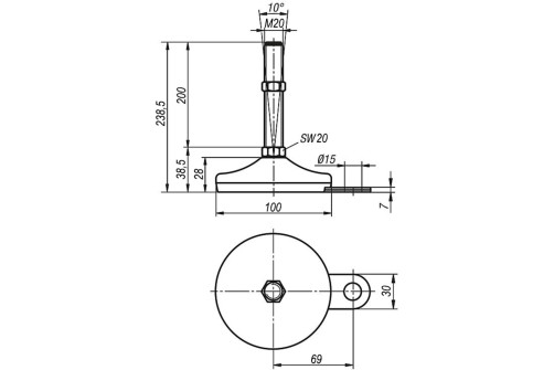 Регулируемая опора M12x100 до 800 кг Алтервиа A00021.1104512100