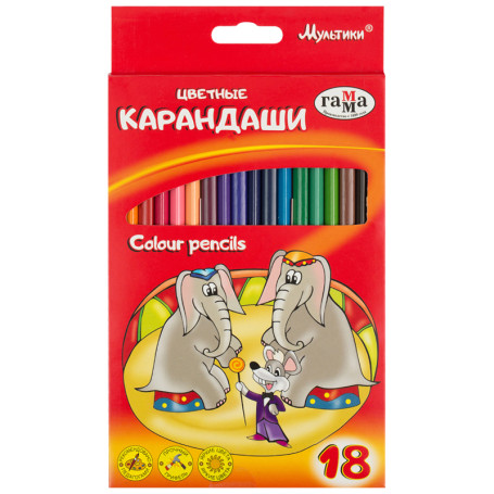 Colored pencils "Cartoons", 18 colors, triangular, sharpened, cardboard. packaging, European weight