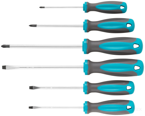Набор отверток "Техник", на держателе, CrV сталь, прорезиненные ручки, 6 шт., PH0,1,2 + SL4,5,6